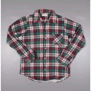 Permanent Press Shirt Mens S Green Purple Plaid Long Sleeve Button‎ Up Vintage